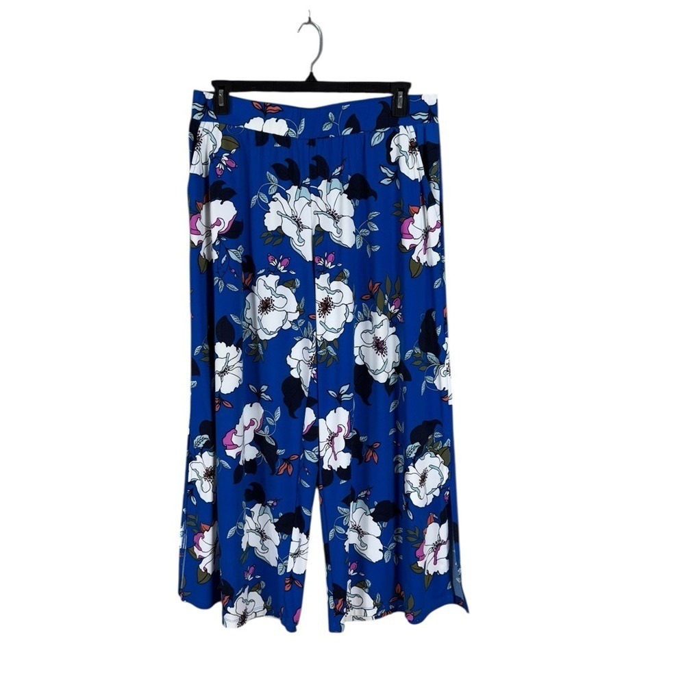 Womens Floral Wide Leg Pants Size LP Beachy Bohemian Festival Retro Pull On - Picture 2 of 7